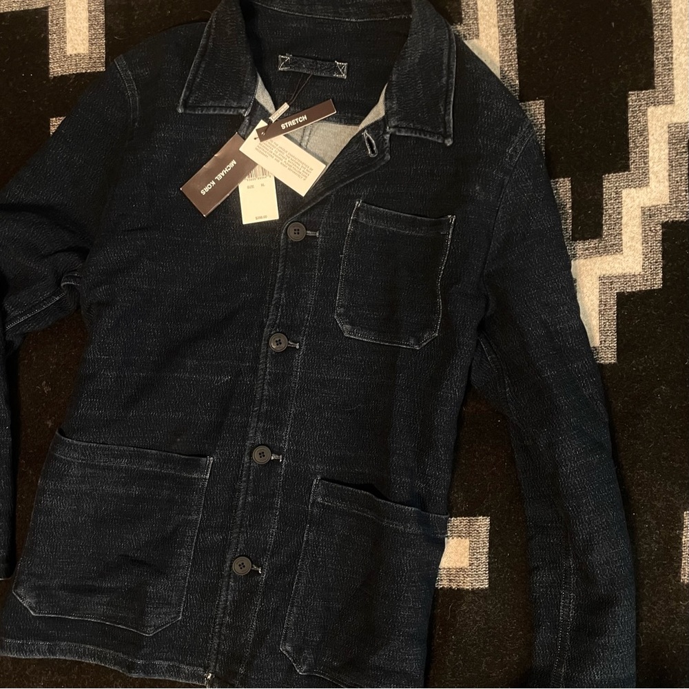 Michael Kors Soft, Stretchy Indigo Dyed Cotton Shacket / Cardigan Mens Xl